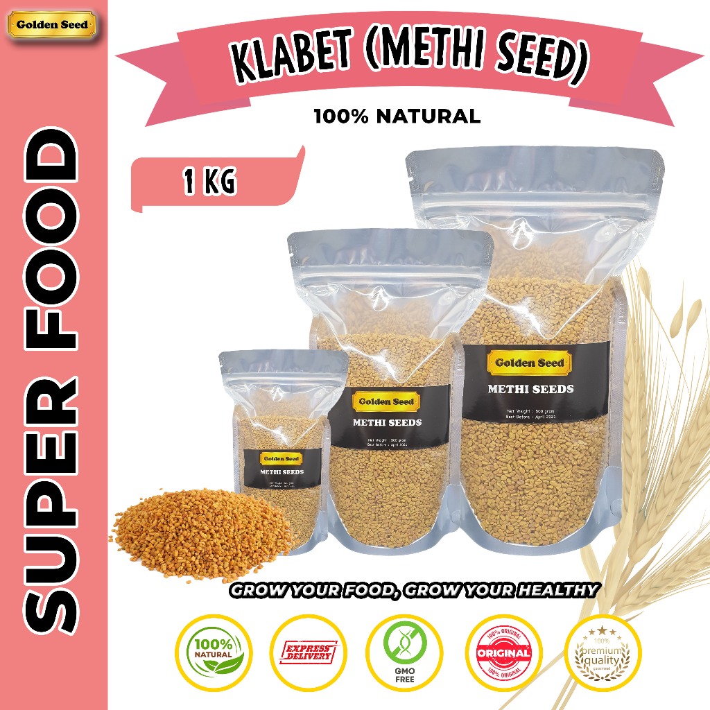 

KLABET UTUH 1 KG / BIJI KLABET PEMBESAR PAYUDARA 1000 GRAM / METHISEED ORGANIC 1000 GR / FENUGREEK / KELABET UTUH