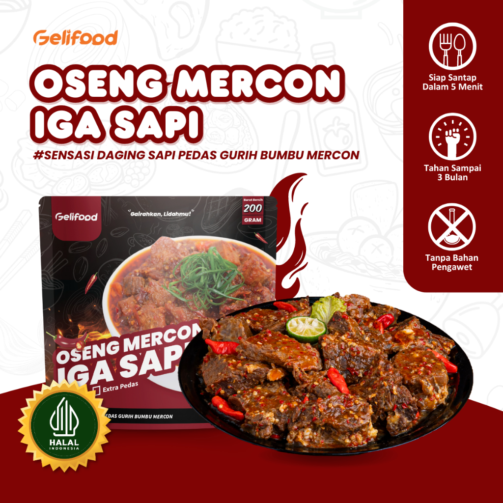 

Geli Food - Oseng Mercon Iga Sapi Bumbu Mercon Siap Saji 200 gram