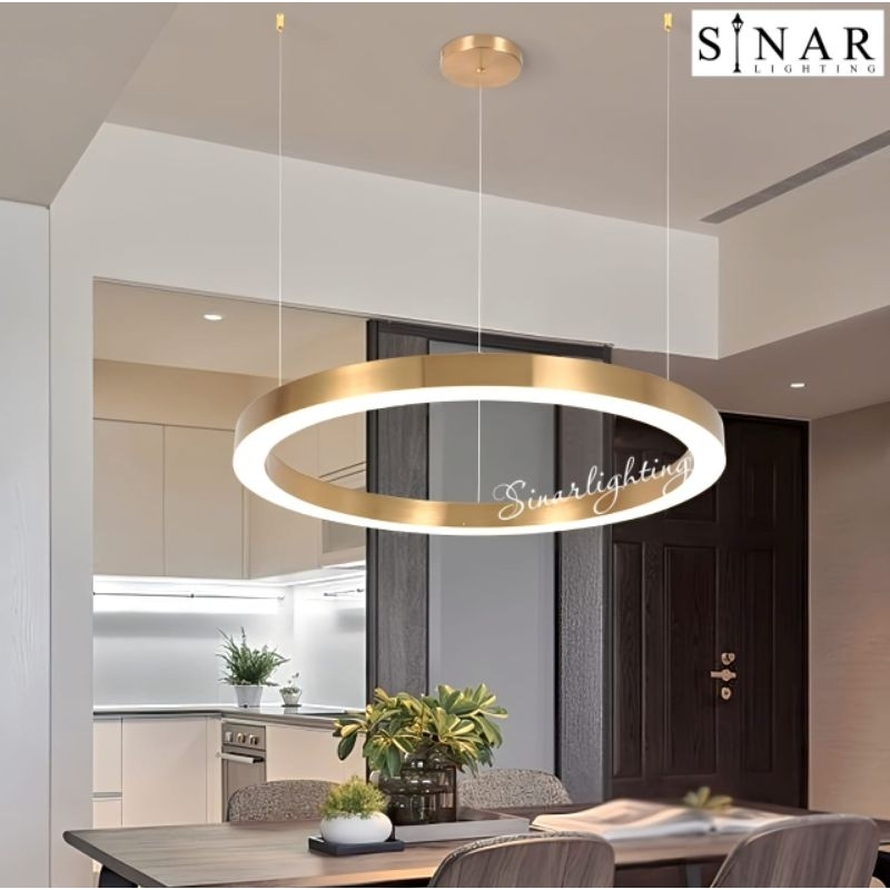 Lampu gantung tunggal RING LED diameter 60 cm Gold antik D10001 (3 color)