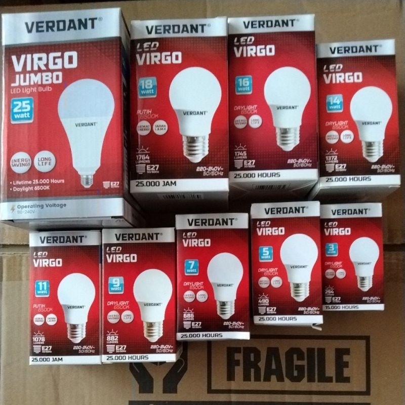 Verdant lampu led bulb 3w 5w 7w 9w 11w 14w 16w 18w 25w lampu LED virgo di kota pontianak