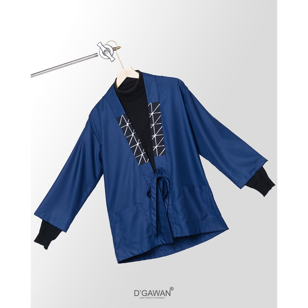 DGAWAN Original YUJI KIMONO NAVY Outer Kimono Multifungsi Kekinian Kombinasi Batik