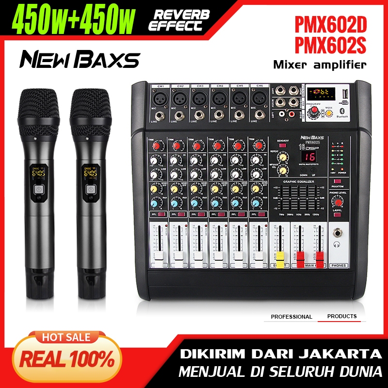 NEW BAXS PMX602D/PMX602S Audio Profesional 6 saluran mixer Penguatbawaan 450 watt* 2 saluran Menduku