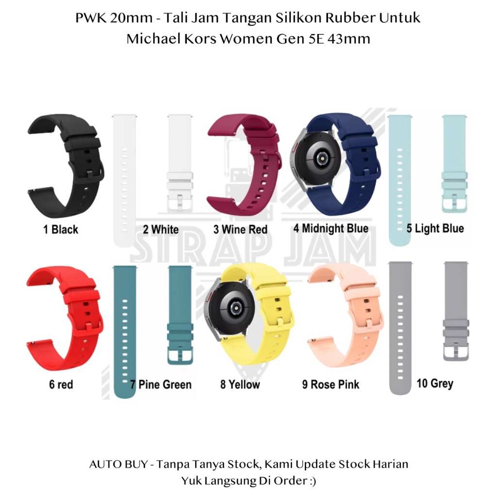 PWK 20mm Tali Jam Tangan Michael Kors Women Gen 5E 43mm - Strap Silikon Rubber Lentur