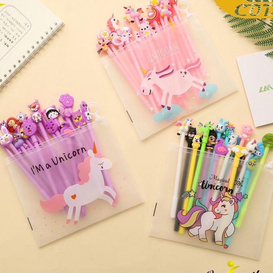 

HARGA GROSIR ONEA15 Pulpen Gel Karakter Lucu Set Isi 2PCS Pena FREE Zipper Pouch Tempat Pensil Transparan Murah