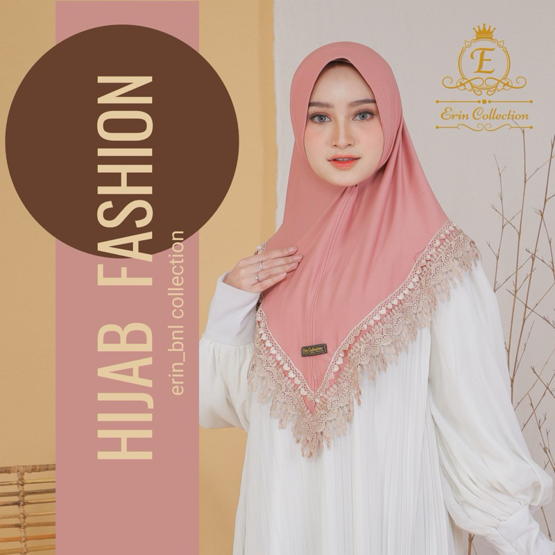 ERIN COLLECTION JILBAB INSTAN RENDA 2SUSUN HIJAB INSTAN JERSEY RENDA RUMBE