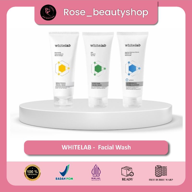 WHITELAB Facial Wash All Series 100gr - Pembersih Wajah Brightening | Acne Care | ph-Balanced Face C