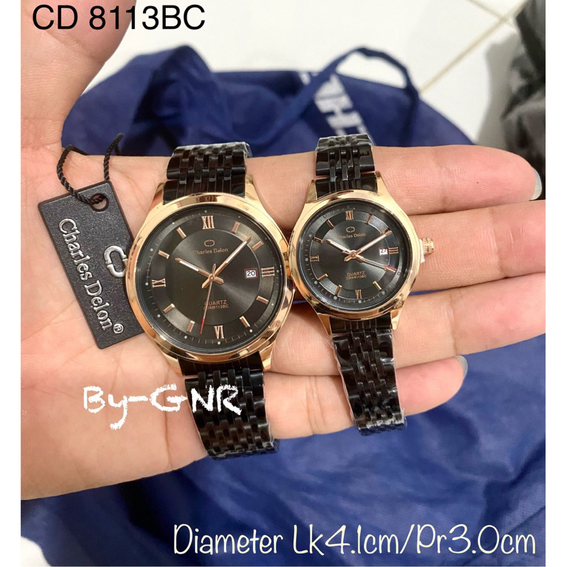 PLAT ROMAWI,,JAM TANGAN COUPLE CHARLES DELON RANTAI ROSEGOLD ORIGINAL