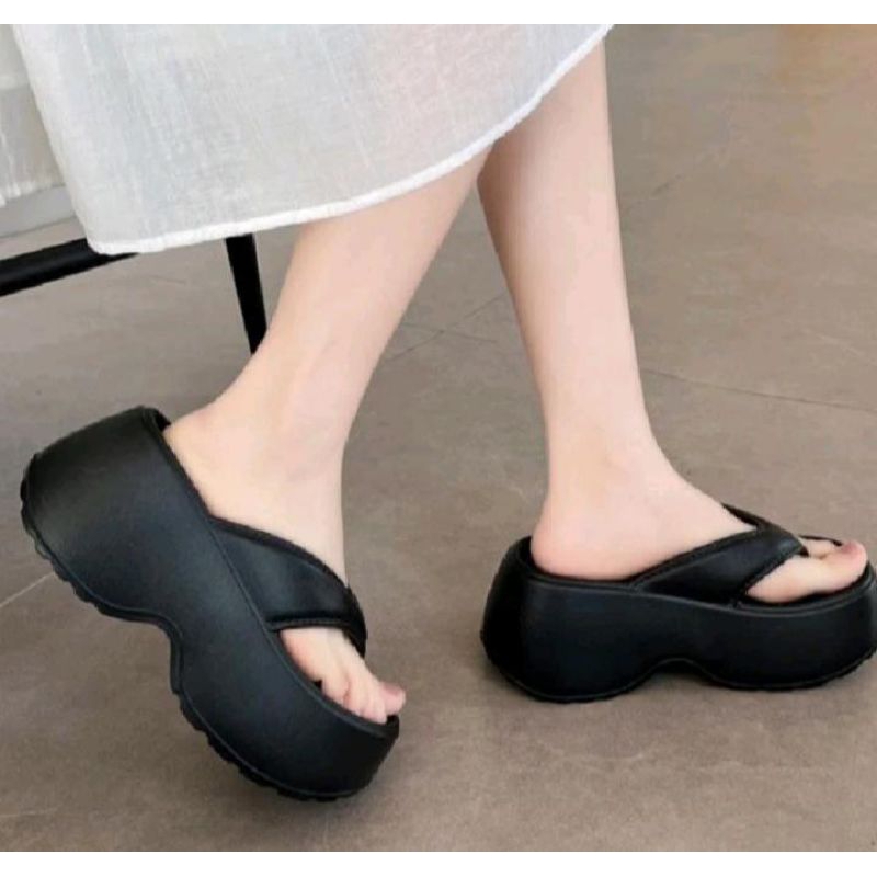 sandal Wedges Jelly Platform Wanita 9cm / Wedges Heels Jepit Balance sandal jepit tinggi tebal wedge