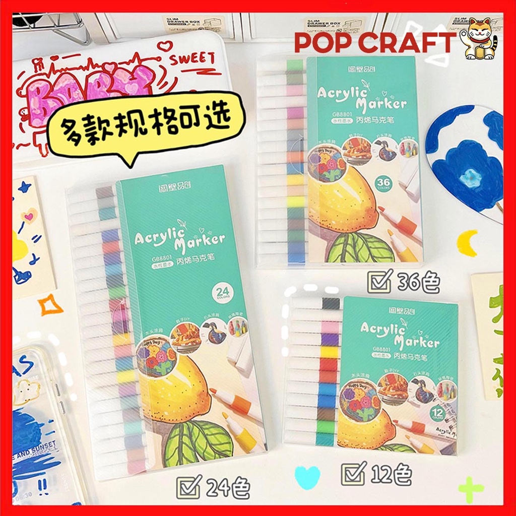 

PC 1 Set 12/24Pcs Sketch Marker Copic Spidol Warna Warni Stabilo Highlighter Waterproof Box Set AT10