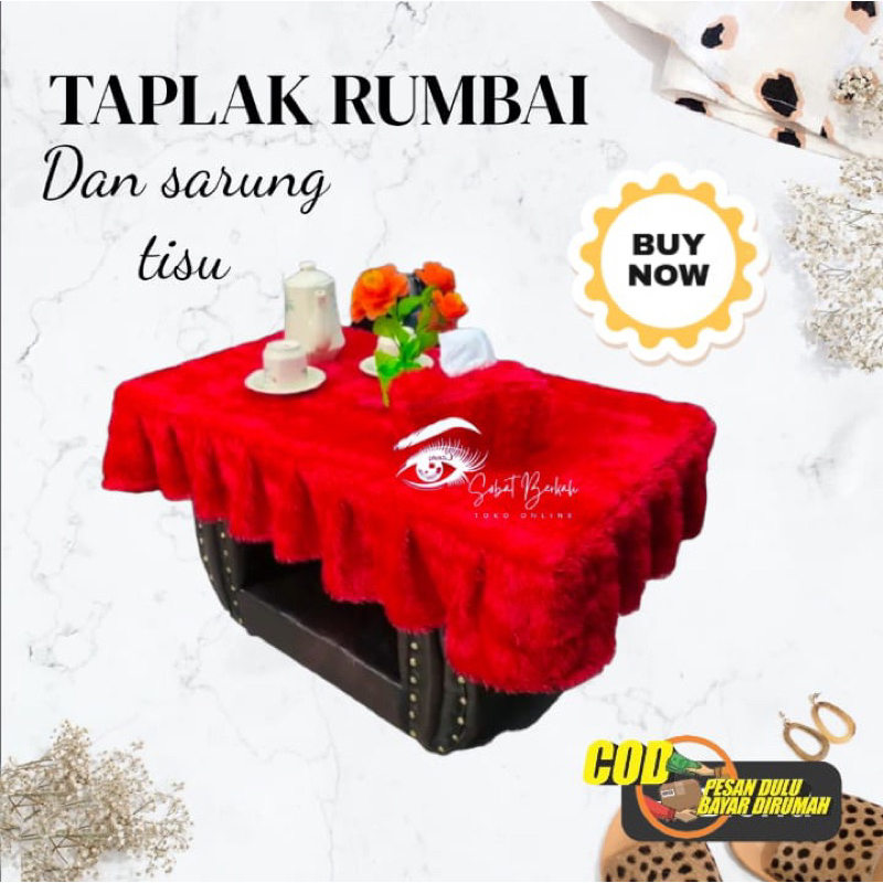 Taplak Meja rumbai bulu + sarung tisu / Taplak meja rumbai / taplak meja rumbai bulu rasfur