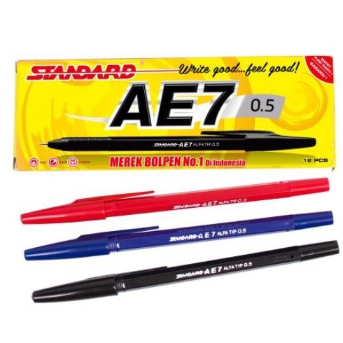 

AYO BELI Pulpen Pena Standard AE7 5 Biru Merah Hitam Per PACK isi 12 Pcs