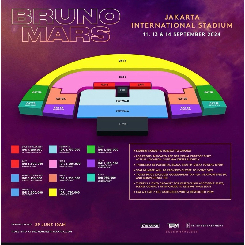 Ticket konser Bruno mars ,jumat 13 september 2024