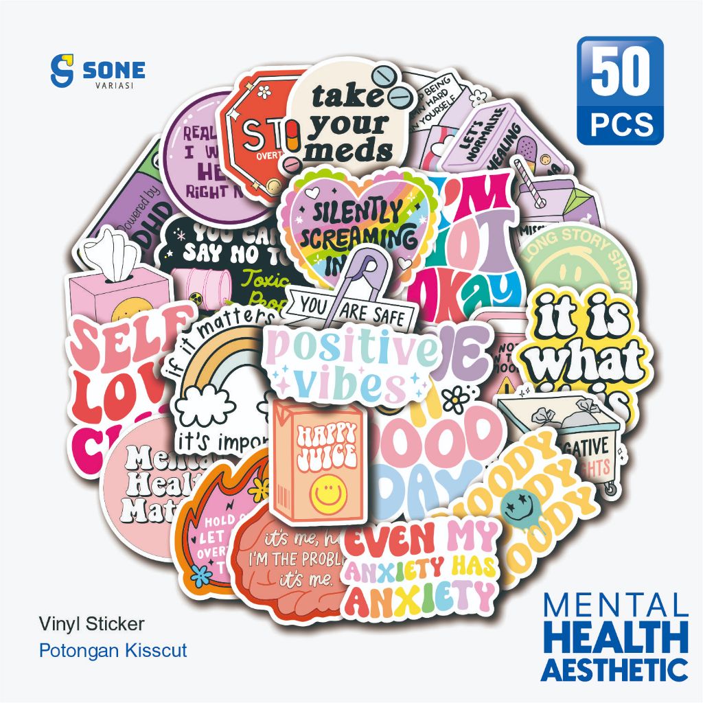 

Sticker Mental Health Aesthetic - untuk Laptop - Gitar - Koper & Helm Paper Stationery