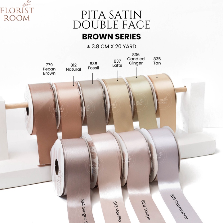 

KUALITAS TERBAIK Pita Satin Double Face Brown Series 38cm x 2yard Pita Satin