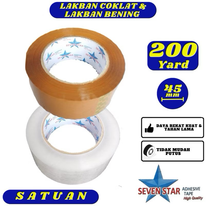 

SEVEN STAR Lakban Isolasi Bening / Coklat Jumbo 200 Yard Super Tebal 45mm x 200yard & Lengket Selotip Plakban