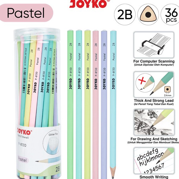 

ORIGINAL Pencil Pensil P813 2B 1 Drum 36 Pcs Pastel