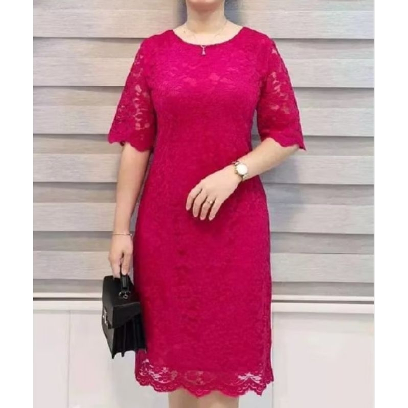 Dress Brokat Midi Dress Natal Paskah Dress Pendek Modern 2024
