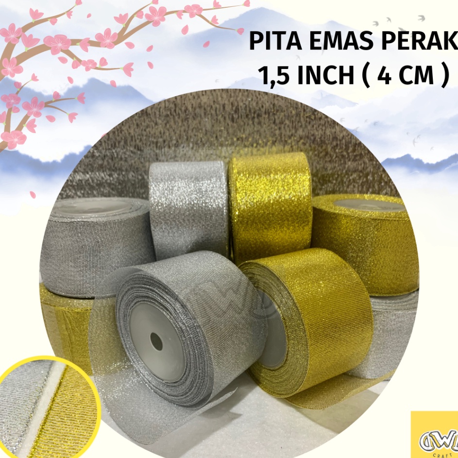 

HARGA GROSIR Pita Emas Perak 15 inch 4 cm Pita Glitter
