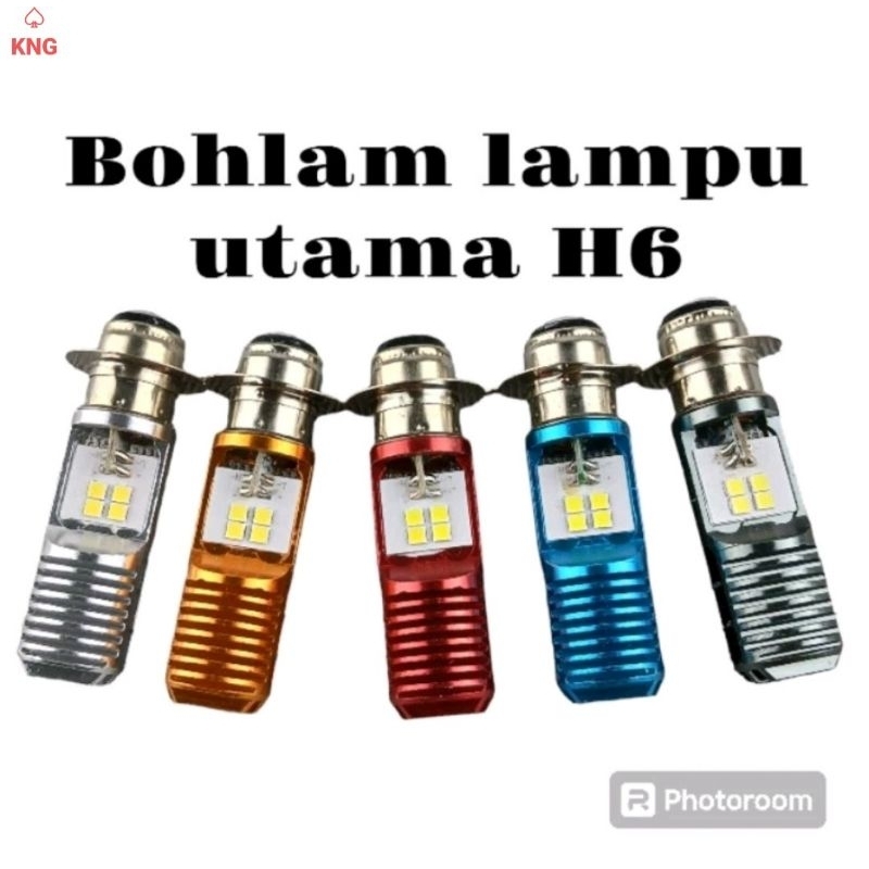 Bohlam Lampu Depan LED Motor H6 Cahaya Putih 8 Mata 2 Sisi Hi-Low Casing Warna Random Cocok Untuk Se
