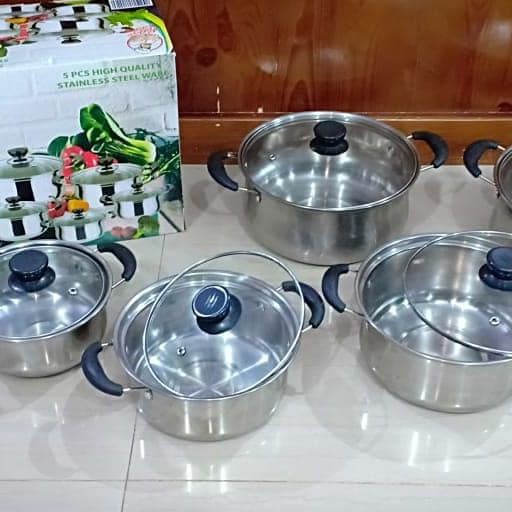 Super Model  PANCI 5 SET TUTUP KACA  PANCI STAINLESS 5 SUSUN TUTUP KACA  PANCI MURAH  TOKO HAF STORE