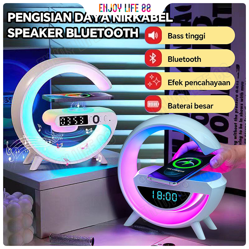 Baru Lampu Speaker Bluetooth 15W Pengisian Nirkabel Tampilan Jam LED Bass RGB Mini Music Box