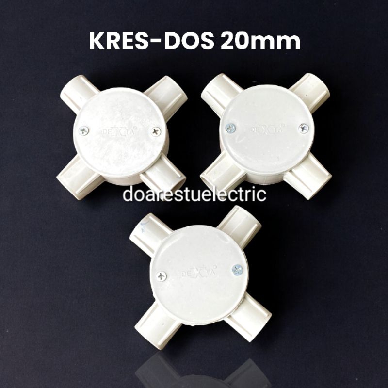 Kres Dus 20mm 4 Cabang Instalasi Listrik Te Dos Putih 4 Jalur T Dos 4 Lubang DEXTA Te Dus / Kres dos