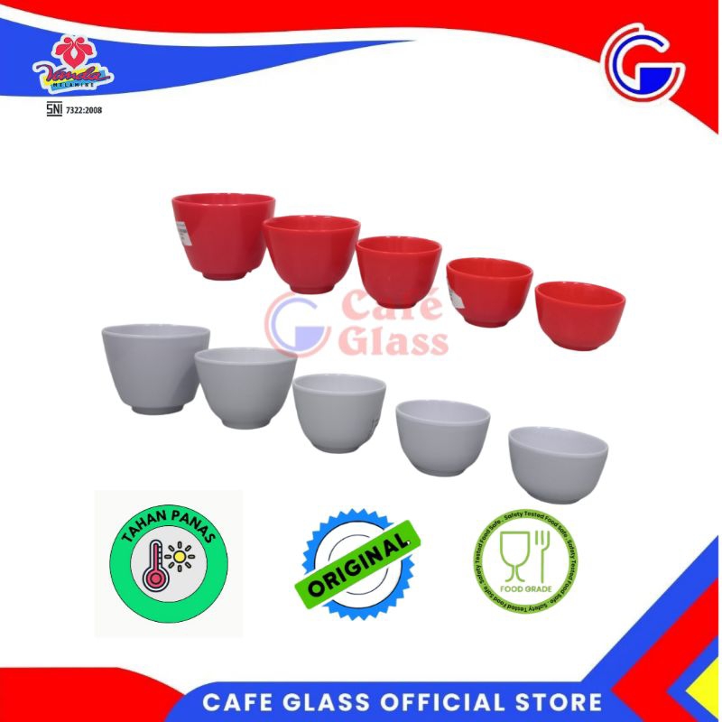CUCIN MELAMIN | GELAS CINA MELAMIN MERAH DAN PUTIH | CUCING MANGKOK SLOKI