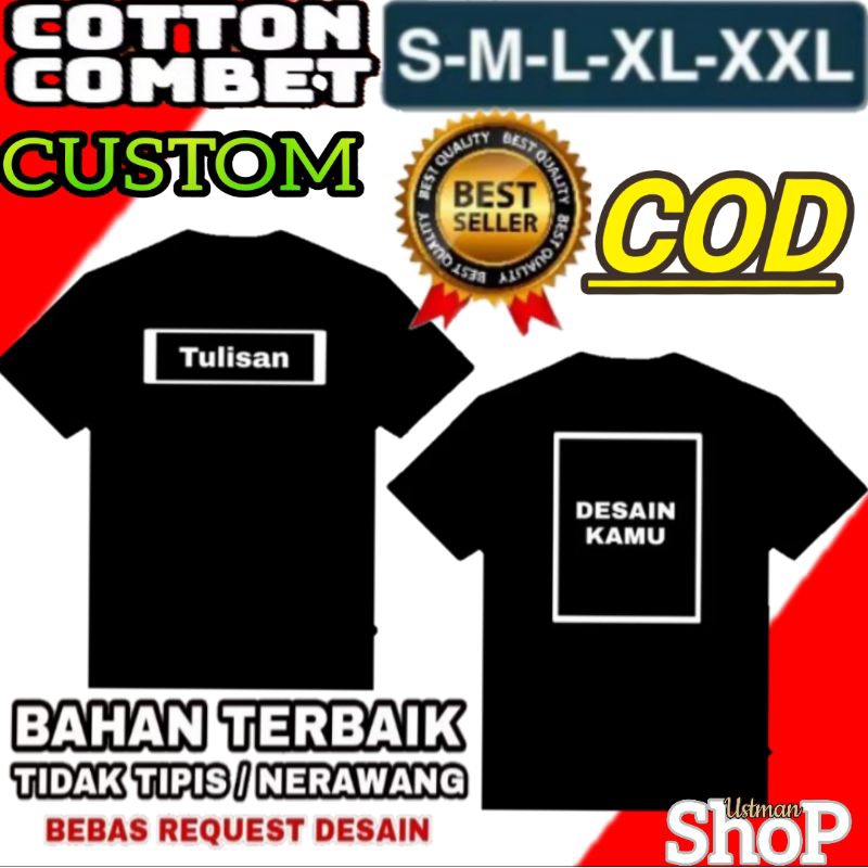 Baju Kaos Custom Sablon 2 Sisi Depan& Belakang, Bebas Request / Desain Sendiri