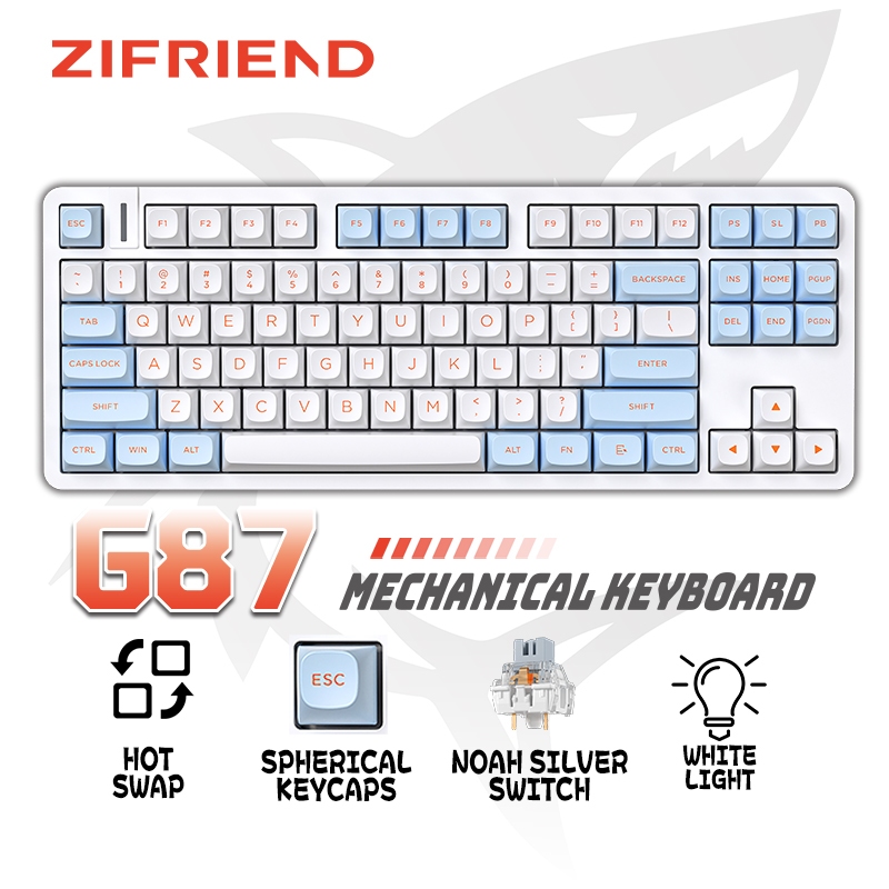ZIFRIEND G87 Mechanical Keyboard Hotswap White Light Silver Switch Pluggable Gaming Keyboard