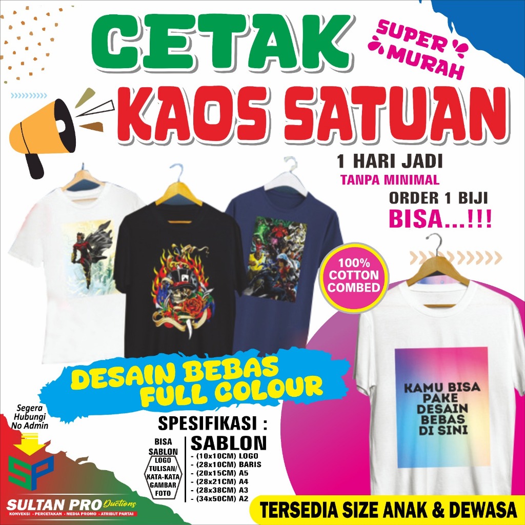 KAOS COMBED SABLON CUSTOM DTF SATUAN BISA REQUEST | FULL COLOUR