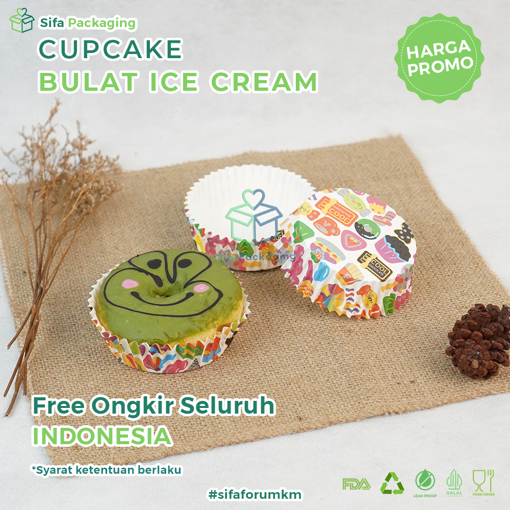 Paper Cup Cake Bolu Bulat Kertas Kue Donat Alas Brownies Bakpao Laminasi Motif Ice Cream