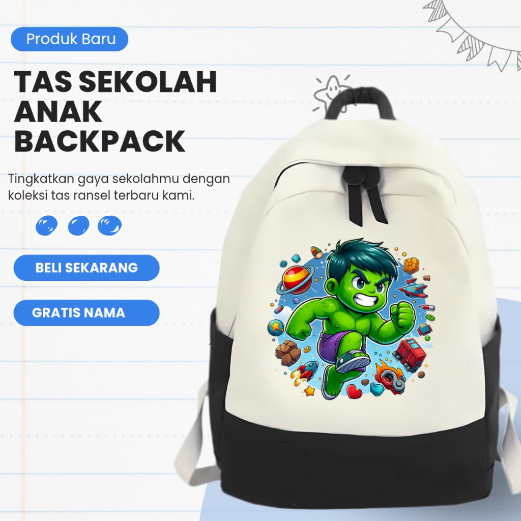 TAS RANSEL BACKPACK ANAK SEKOLAH TK SD MOTIF KARAKTER HULK