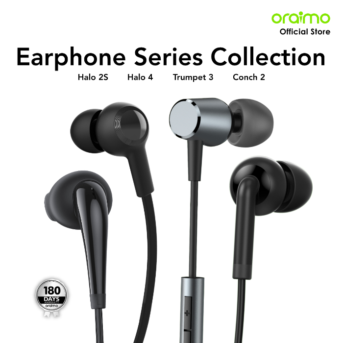 oraimo Headset Berkabel Earphone In-Ear Bass Universal 3.5Mm Jack Ergonomis Hitam Putih Panjang 1.2 