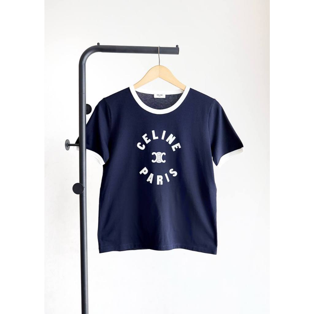 Celine Paris Triomphe logo tshirt in navy blue