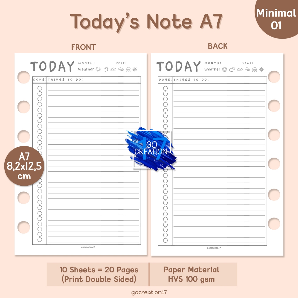 

Buku Planner Refill Kertas Isi Binder Today is Note Simple Minimalis A7