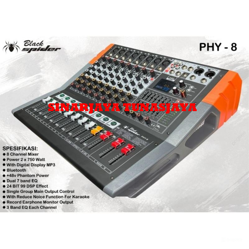 Power Mixer Black Spider PHY8 PHY-8 PHY 8 Channel 750W X 2 ORIGINAL