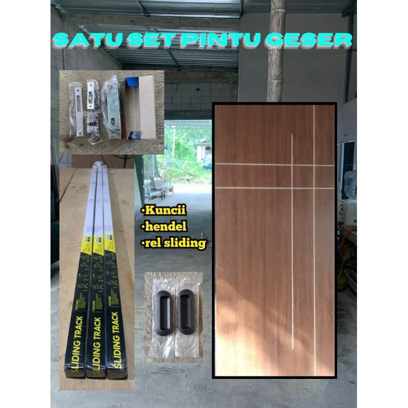 pintu sliding full set pintu minimalis+Rell sliding+handel+kunci