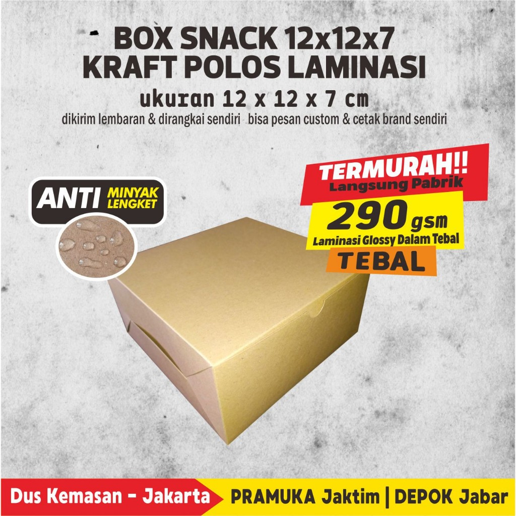 SNACK BOX 12X12X7 KRAFT POLOS LAMINASI
