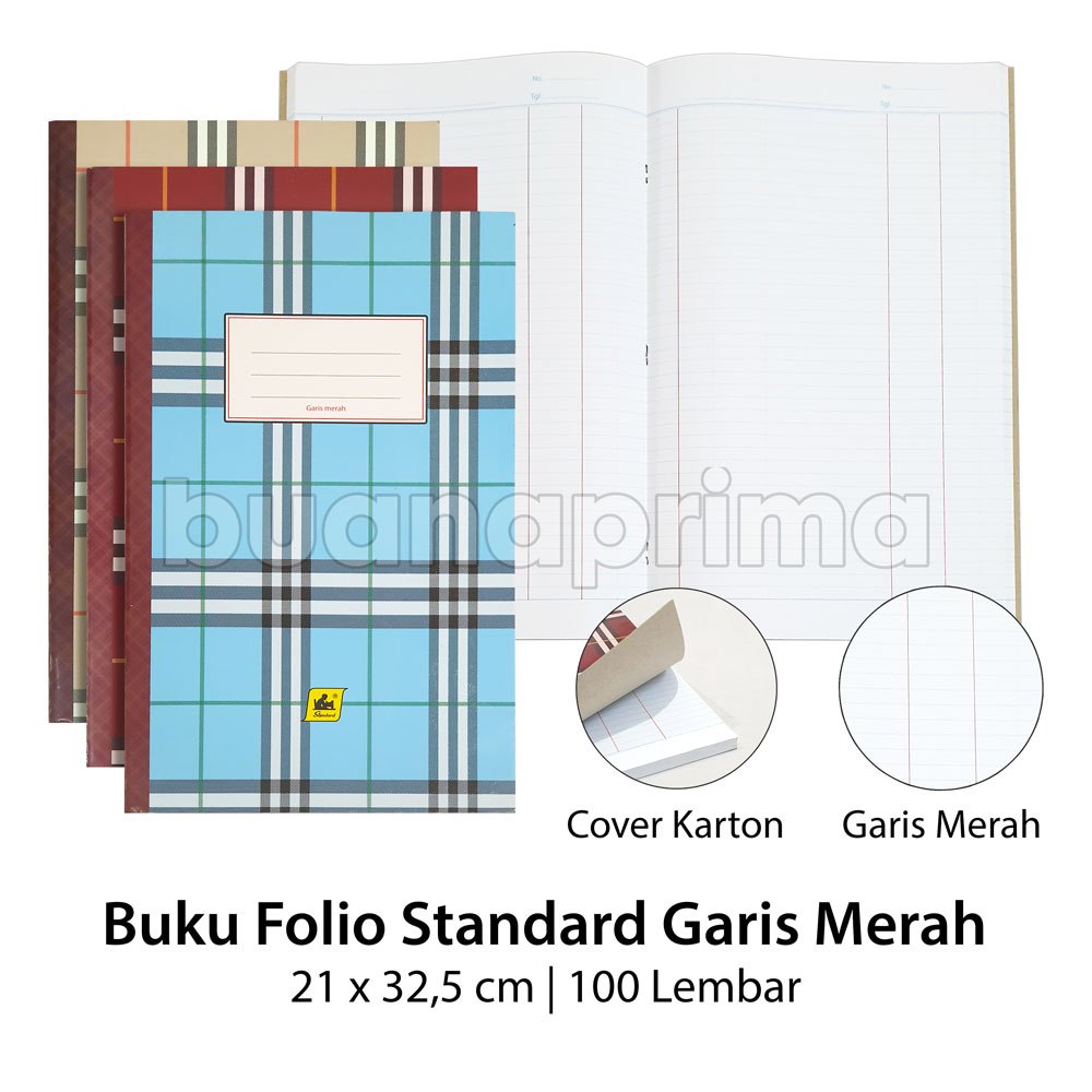 

Buku Folio Standard Garis Merah Isi 100 Lembar Cover Karton Pembukuan F4