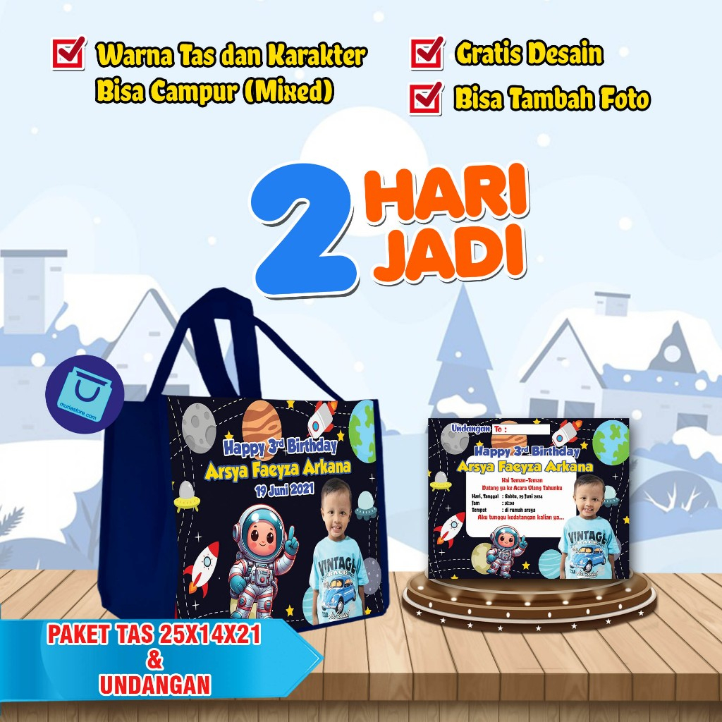 

Tas Ultah Gratis Undangan Custom Nama Anak 25x14x21