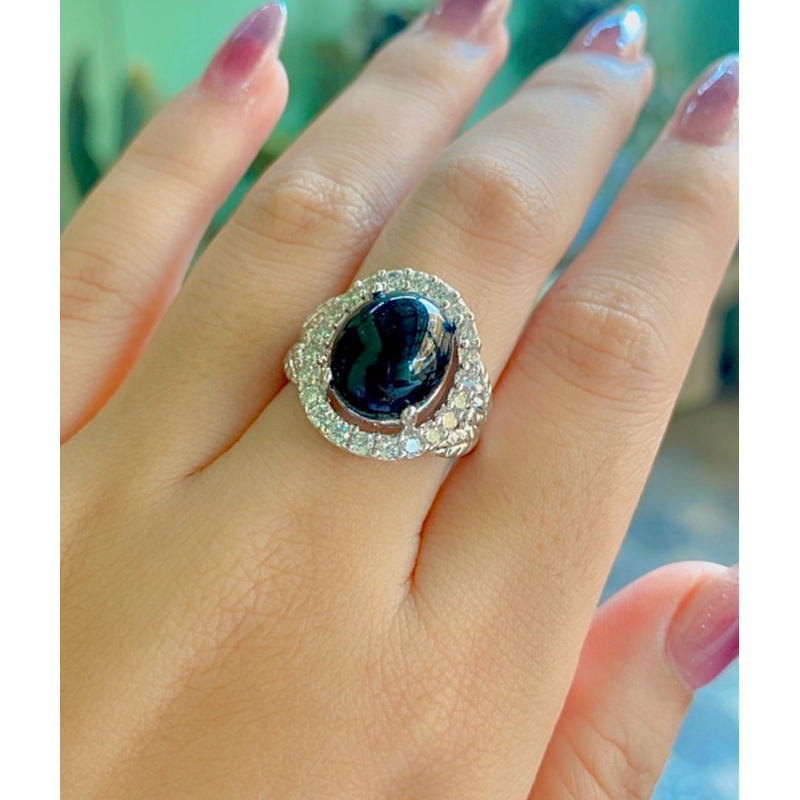 CINCIN SILVER BATU GIOK HITAM ANTI LUNTUR