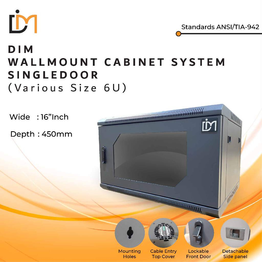 Wallmount Rack 6U DIM Cabinet System Single Door Rak Server