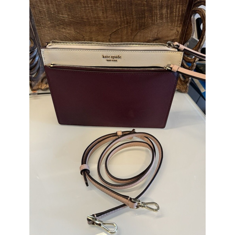 Tas wanita branded preloved bekas authentic original wine pink ka t e spa*e cameron zip crossbody sl