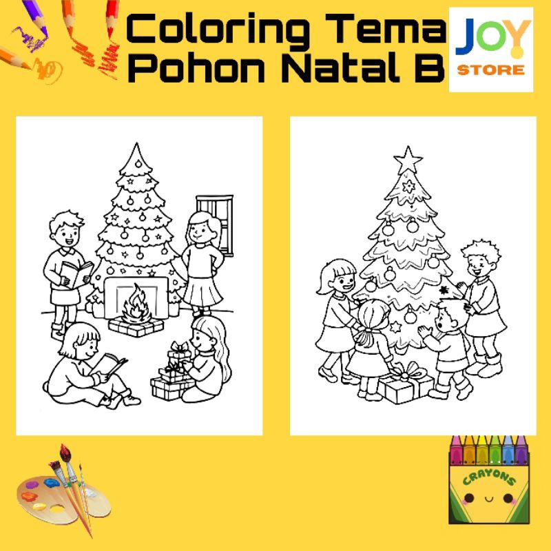 

Kertas Gambar Mewarnai Anak ukuran A4 dan A5 150 gsm - Coloring Paper Tema Pohon Natal B Toko Joy Store