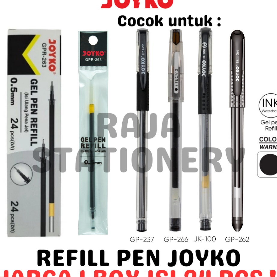 

PAKET GEL PEN REFILL 5 BLACK BLUE ISI ULANG PEN JK1 GP262 HITAM BIRU GPR263 BOX 24PCS