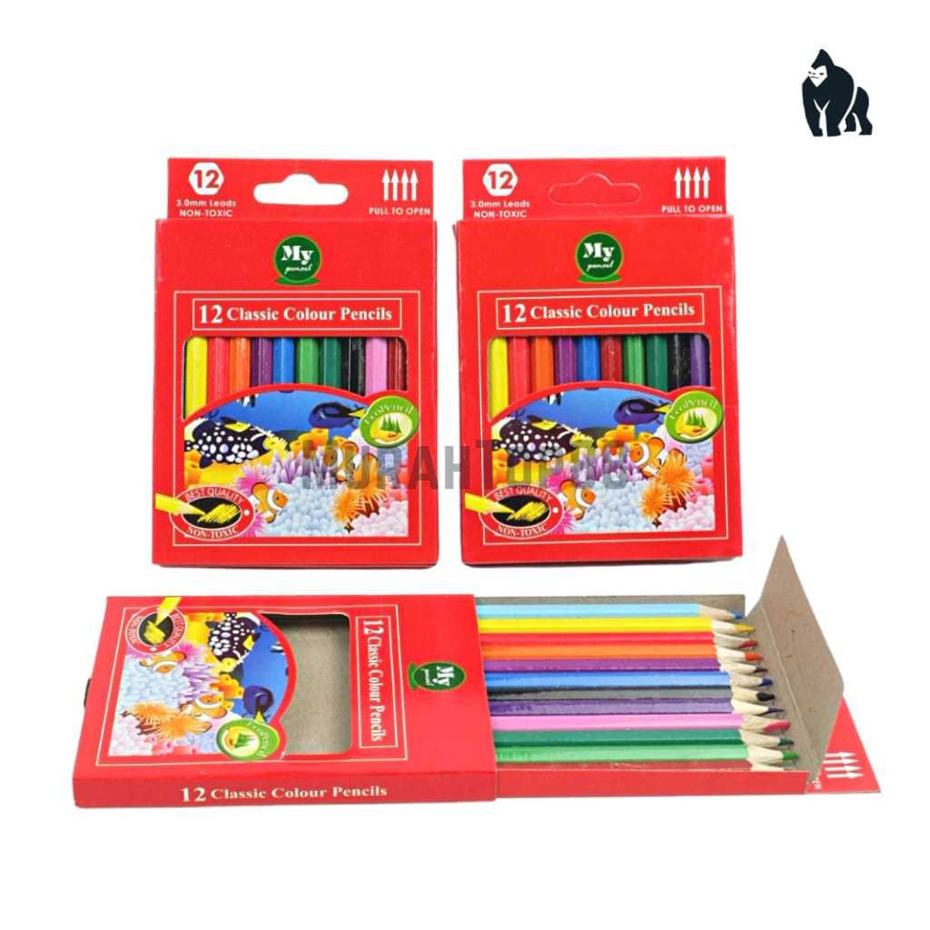 

Pensil 12 Warna Pendek Mini MY PENCIL / Color Pencil Paper Box Classic / Coloring Set Anak Anak