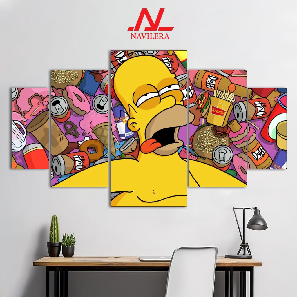 NAVILERA.CO HIASAN PAJANGAN DINDING THE SIMPSONS POSTER 1 SET THE SIMPSONS 5 Pcs POSTER KAYU WALL DE