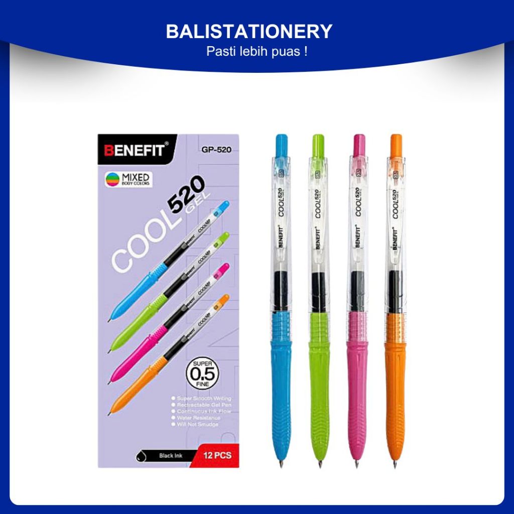 

Bulpen Gel / Ballpoint Gel Hitam Cool GP-520 Benefit 0.5mm