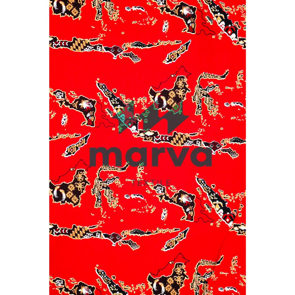 Kain Batik Meteran Premium Bahan 100% katun motif pulau Indonesia warna merah by Marva textile