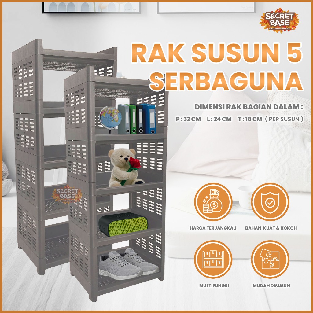 Rak Kotak Serbaguna 5 Susun Portable untuk Penyimpanan Barang Hemat Ruang